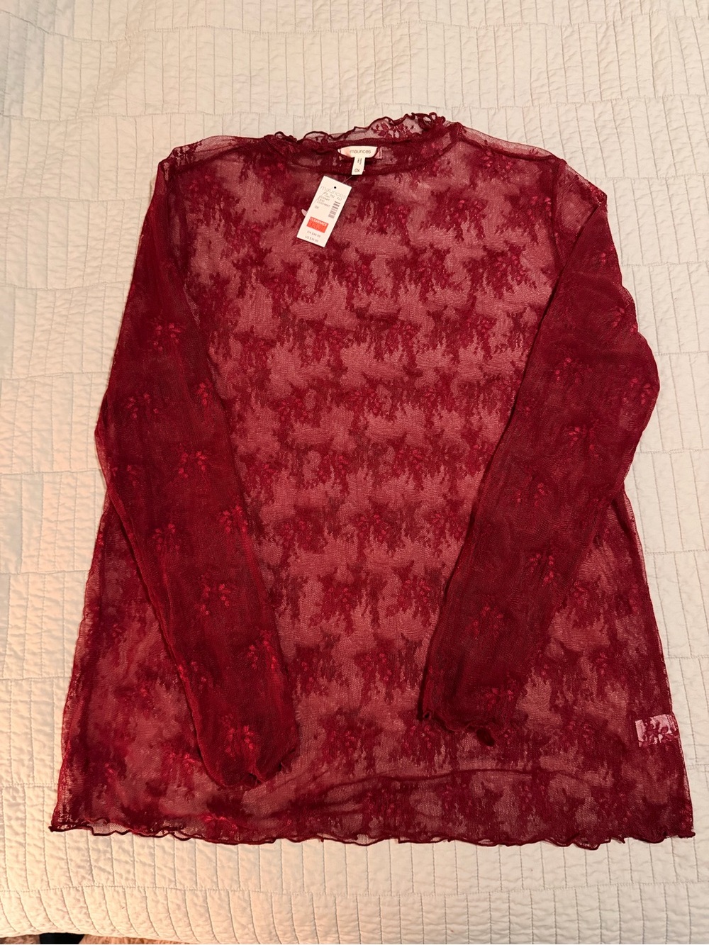 Maurices Burgundy Sheer Lace Long Sleeve Top